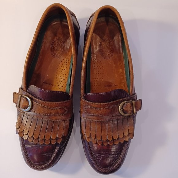 HS Trask Vintage Men's Loafers Buckle & Kilts Chestnut Brown/Dark Tan size:10.5M - Picture 6 of 12